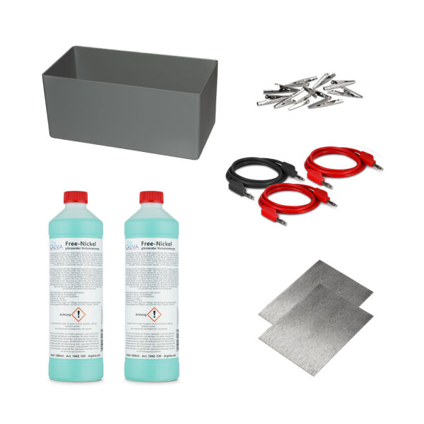 Set Nichel – Kit completo per nichelatura a bagno galvanico senza alimentazione + 2l di elettrolita